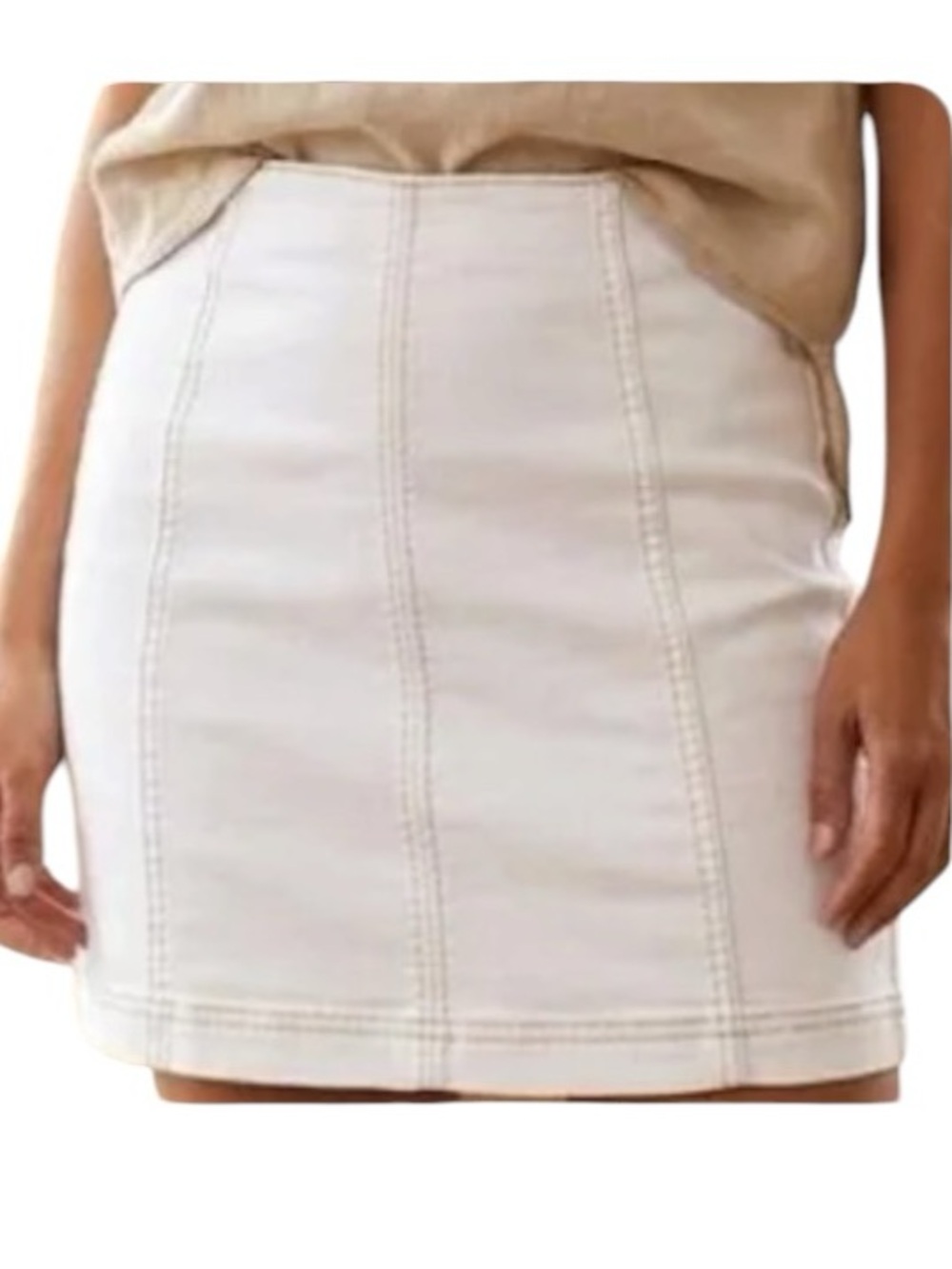 Free People Panel-Stitched Mini White Soft Denim Mini Skirt Sz. 0